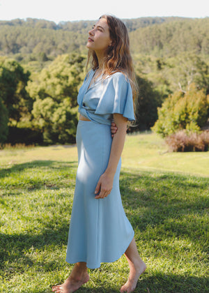 The Flora Slip Skirt Sky Blue